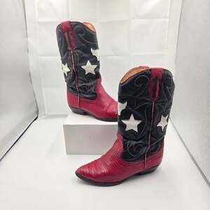 The Leather Collection Vintage Red/ Black Lizard Western Boots Star Inlay 6.5